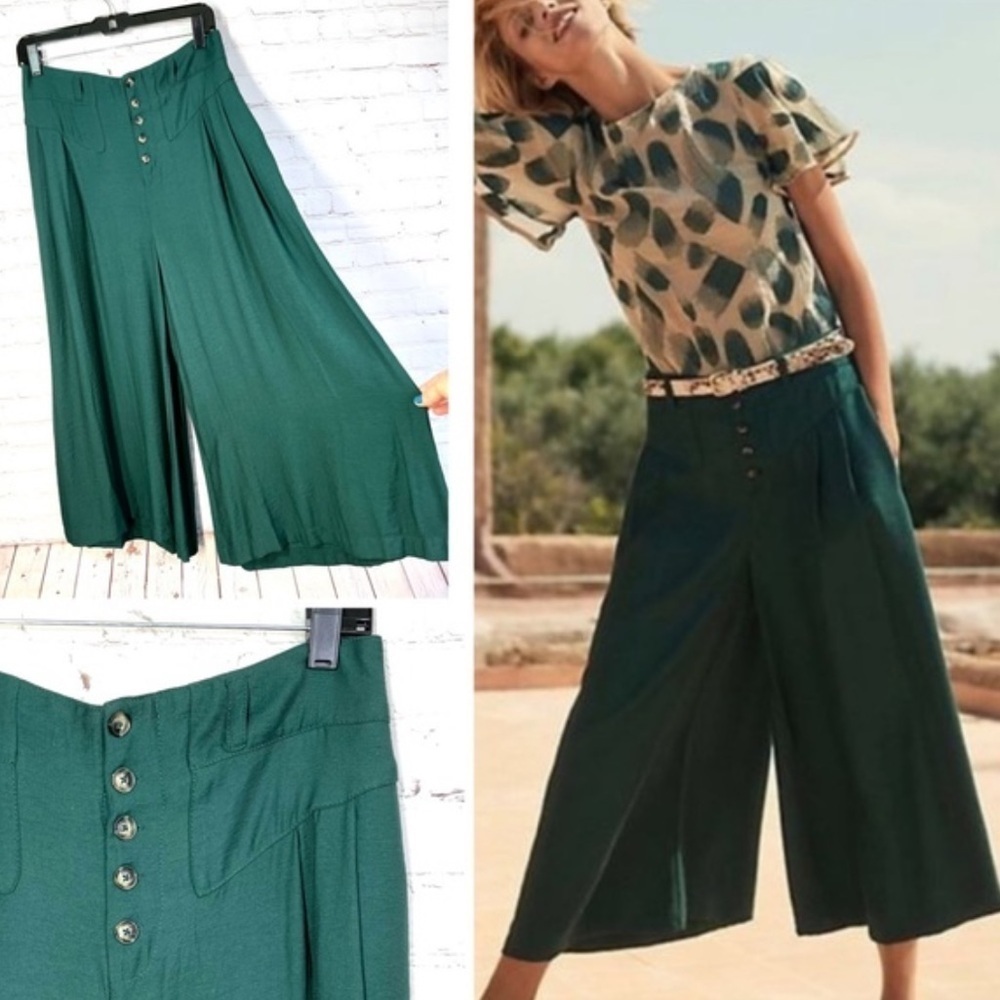 Anthropologie ETT: TWA Wide Legged Malia Forest Green Palazzo Pants Size XS